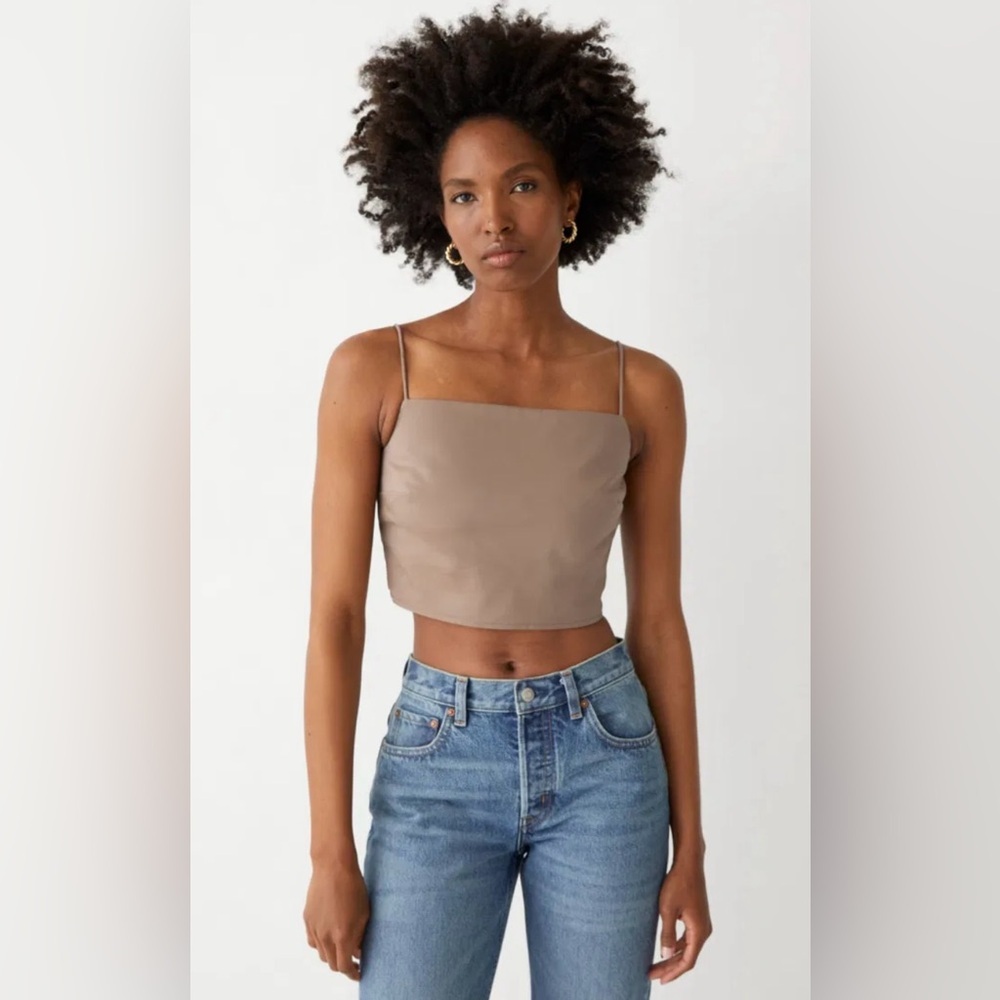 NWT & Other Stories Brown Strappy Crop Top Square Neck 2 Summer Minimal Preppy